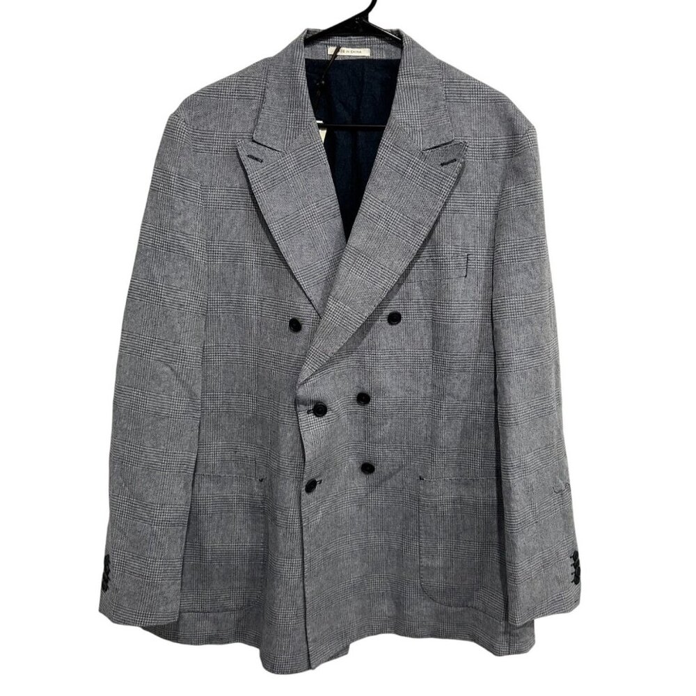 Singer + Sargent NEW Mens Double Breasted Blazer Jacket XXL Gray Plaid Wool Blen
